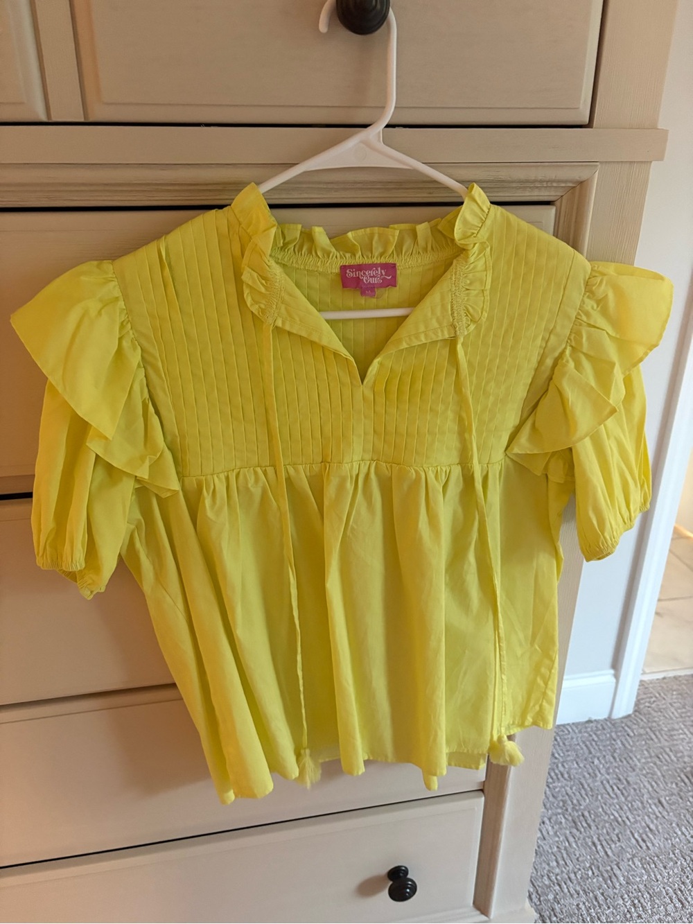 Bright Green Ruffle Pintuck Blouse
